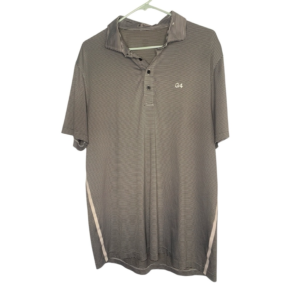 G/Fore Men’s Black & White Striped Large Golf Activewear Short Sleeve Polo